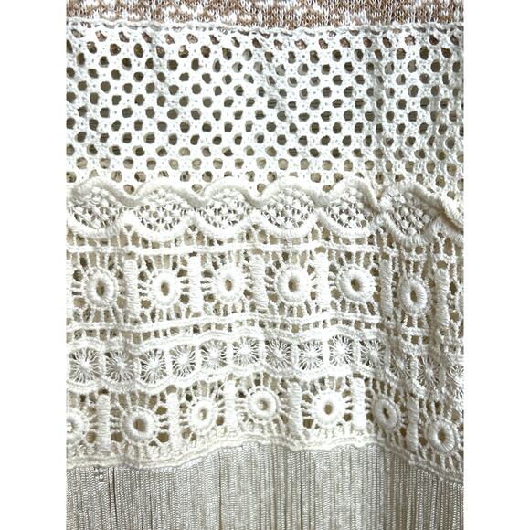 Altar'd State womens small long sleeve tan cream lace tunic top fringe sweater - Picture 8 of 8